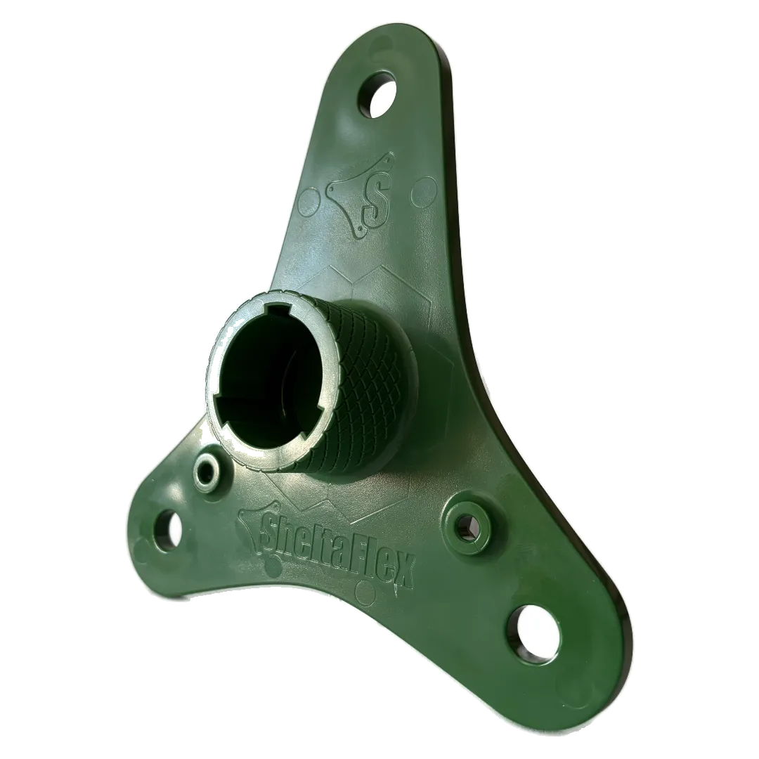 SheltaFlex Base – Seitenansicht von vorne der modularen Bodenhalterung für das SheltaFlex System.