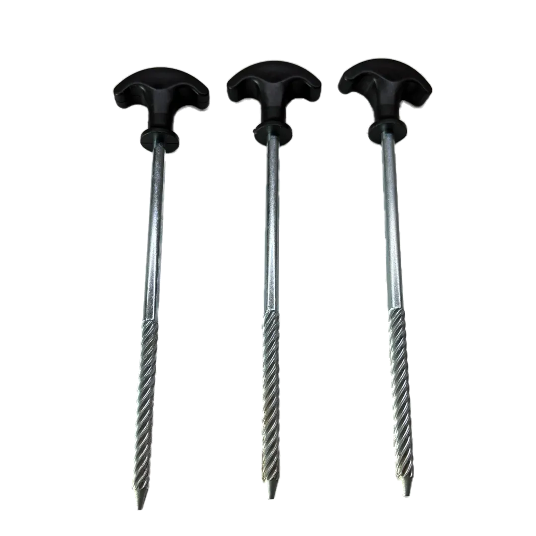 SheltaFlex Erdanker Set mit drei schwarzen Bodenankern für die Base