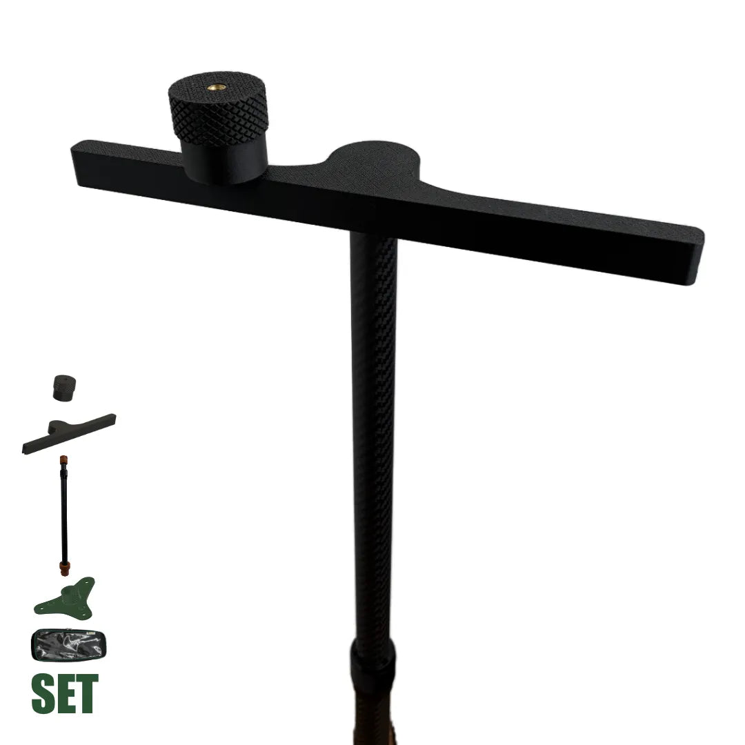 SheltaFlex Starter Set mit Icons zur Darstellung von Base, Carbon-Teleskopstange, KederRail und FlexMount fuer Camping und Vanlife