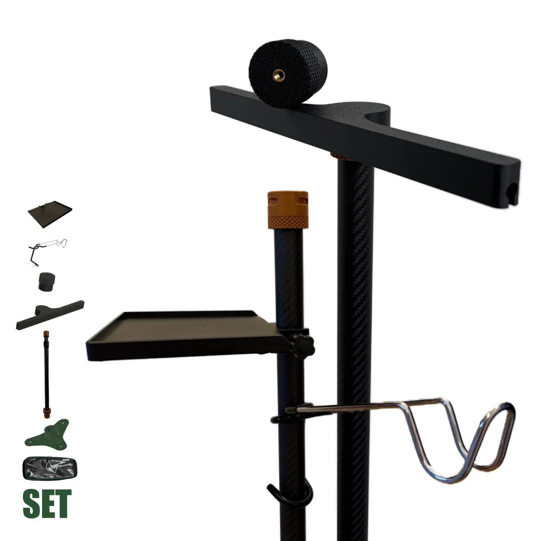 SheltaFlex Starter Set Pro zur Darstellung von Base, Carbon-Teleskopstange, KederRail, FlexMount, FlexTray Compact und FlexHook