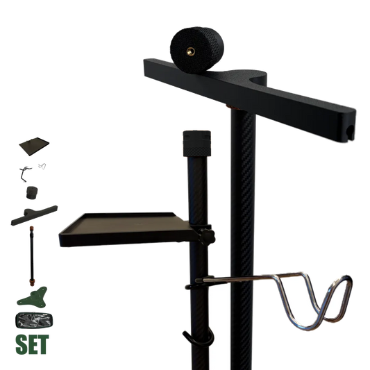 SheltaFlex Starter Set Pro zur Darstellung von Base, Carbon-Teleskopstange, KederRail, FlexMount, FlexTray Compact und FlexHook